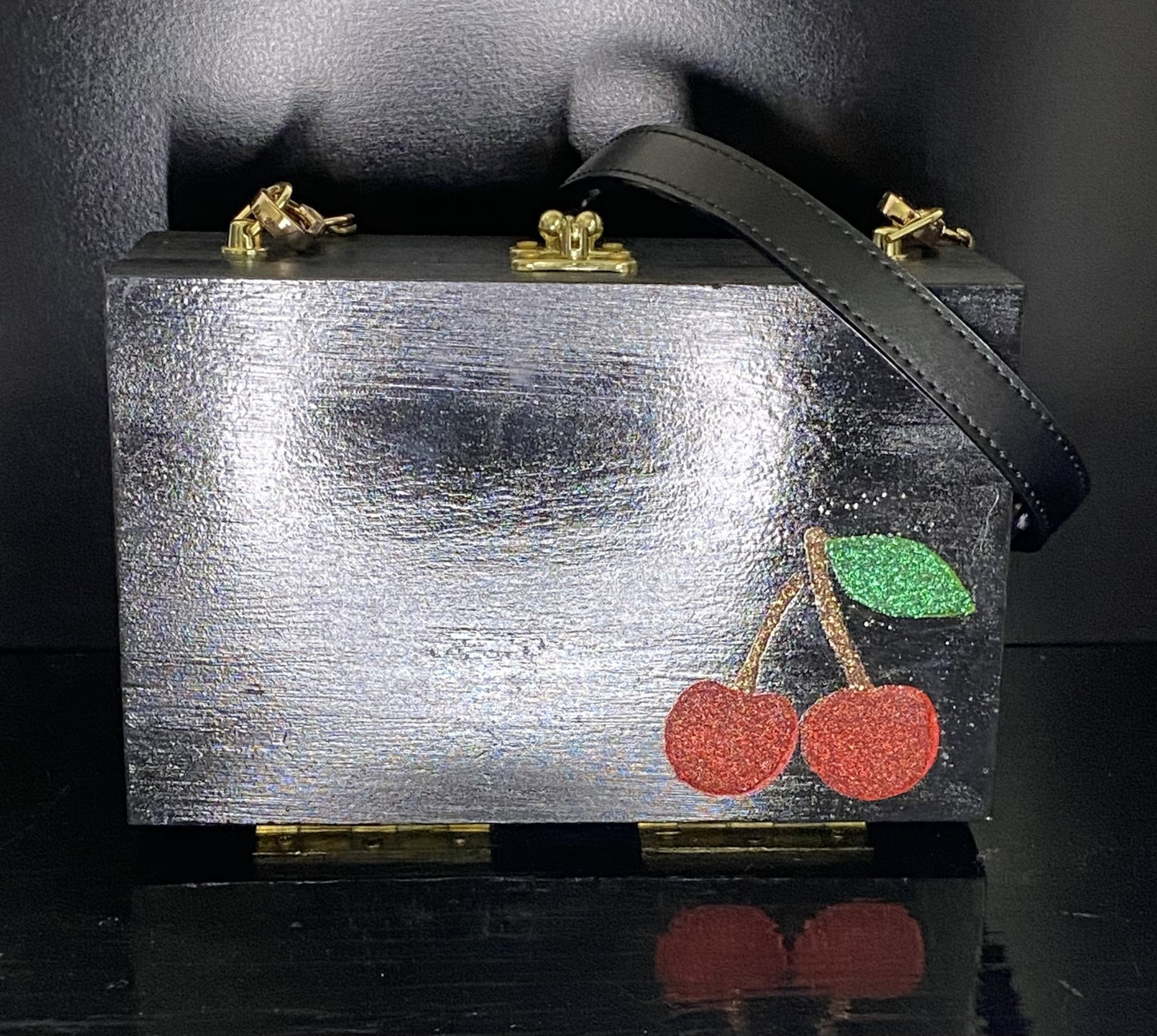 Box Purse Black with Cherries