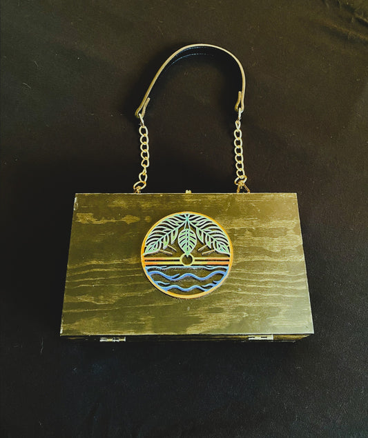 Box Purse Black with Tropical Emblem